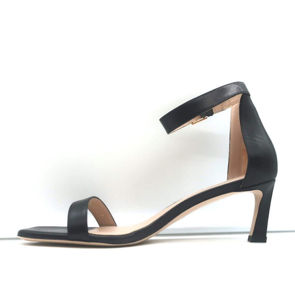 Stuart Weitzman Square Nudist Sandals Black Leather Size 9 Ankle Strap Heels NEW - Picture 6 of 10